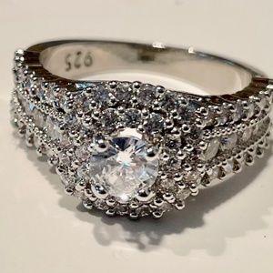 Sterling Silver Sparking Synthetic Diamond Accents in Band Size 7 or 8